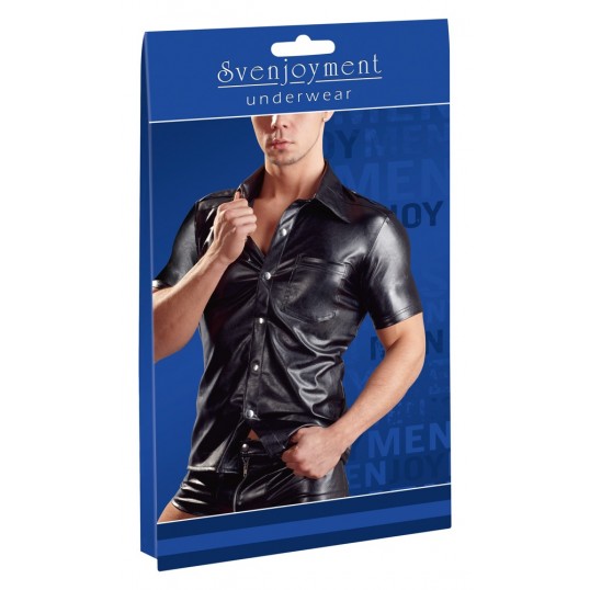 Erotiskie vīriešu krekli bodiji seksīgie imitat. leather men´s shirt s