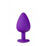 Фиолетовая анальная пробка bling plug large с золотистым стразом - 9,5 см.