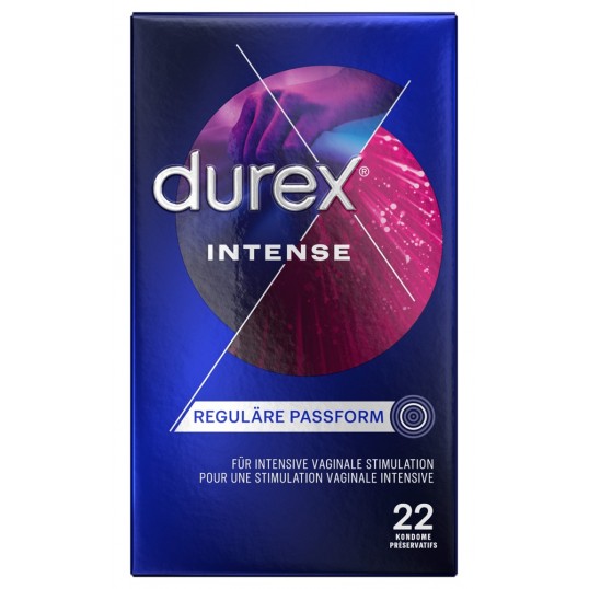 Prezervatīvi ar tekstūru un stimulējošu gelu sievietēm lateksa 22 gab - Durex Intense Orgasmic