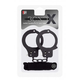 Чёрные наручники из листового металла в комплекте с веревкой bondx metal cuffs&love rope set