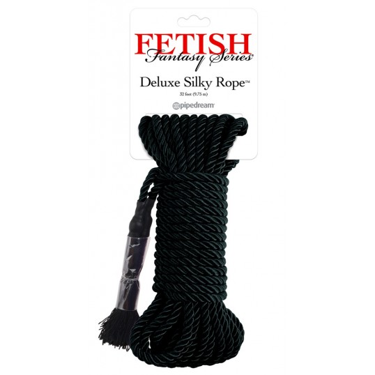 Веревка для фиксации Pipedream Deluxe Silky Rope, черная, 9,75 м