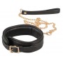 Черный кожаный ошейник leather collar and leash с поводком