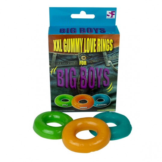 Ēdamas želejkonfektes dzimumlocekļa uzmavas formā Big Boys Gummy Love Rings