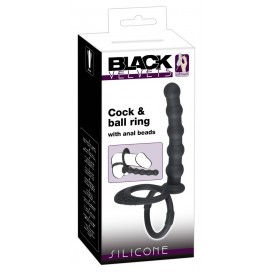 Насадка для двойного проникновения с подхватом мошонки Black Velvets Cock & Ball ring, черная