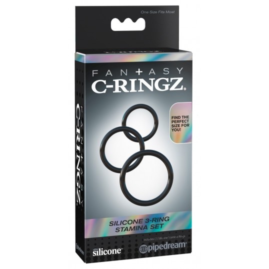 Набор из трех черных эрекционных колец silicone 3-ring stamina set