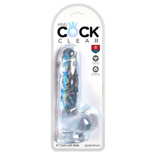 18cm Фаллоимитатор с мошонкой на присоске King Cock Clear 6 Cock with Balls, прозрачный