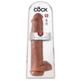 King cock 15" cock w balls tan