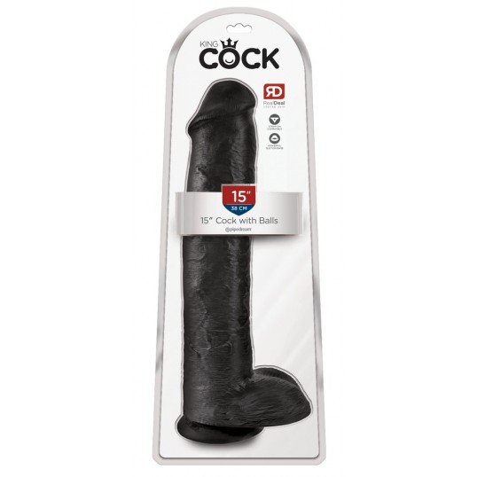 Фаллоимитатор-гигант на присоске King Cock 15 Cock with Balls, черный