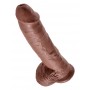 Большой коричневый фаллоимитатор с мошонкой 10" cock with balls на присоске - 25,4 см.
