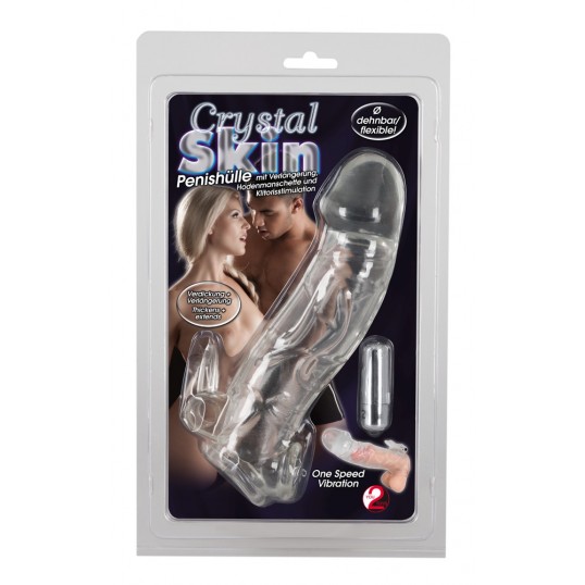 Насадка на пенис с клиторальным вибростимулятором crystal skin, прозрачная