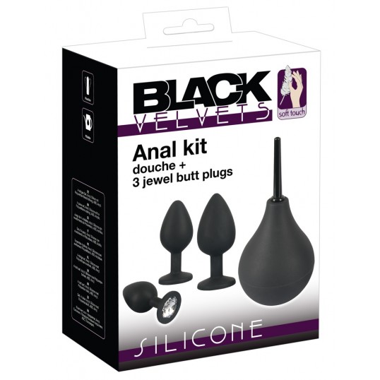 Набор 3 анальные пробки и интимный душ anal kit, черный