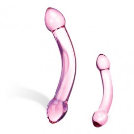 Стеклянный двухголовый стимулятор Glas 19 см, розовый