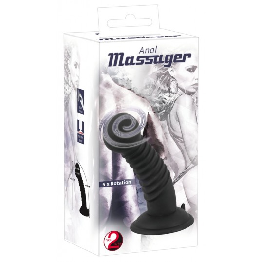 Ребристый силиконовый анальный стимулятор «anal massager» с вибрацией, цвет черный, you 2 toys kaz5900450000