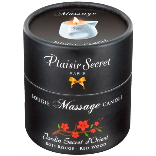 Masāžas svece ar saldu koksnes aromātu 80 ml - Plaisir Secret