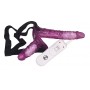 Двухсторонний женский страпон Vibrating Strap on Duo, фиолетовый