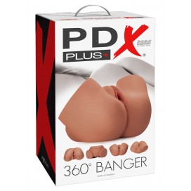 Reālistisks masturbators ar divām atverēm - PDX Plus 360° Banger Tan