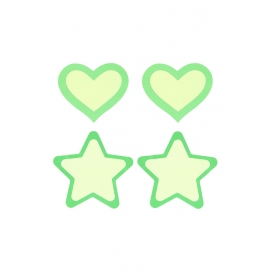 PEEKABOO PASTIES GREEN GLOW IN THE DARK HEARTS AND STARS