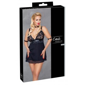 Babydoll naktskrekls ar bondāžas elementiem melns 2XL - Cottelli