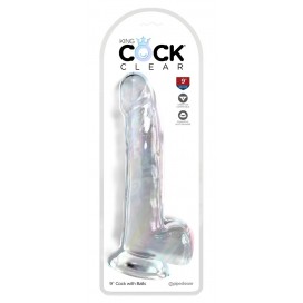 Dildo ar sēkliniekiem 24cm caurspīdīgs - KING COCK