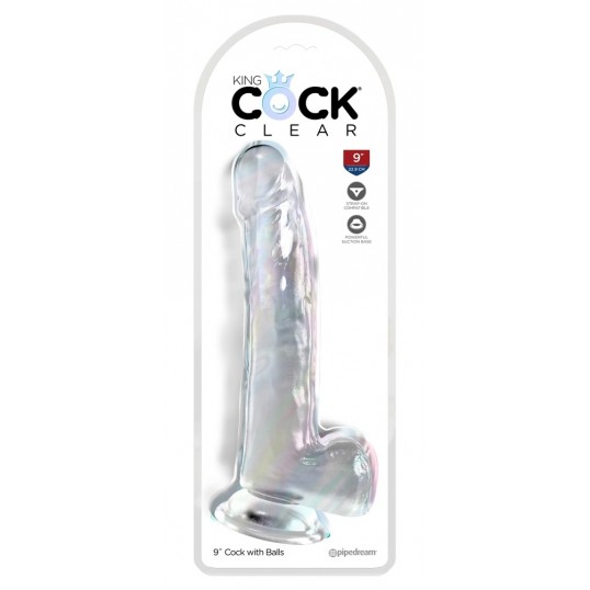 Dildo ar sēkliniekiem 24cm caurspīdīgs - KING COCK