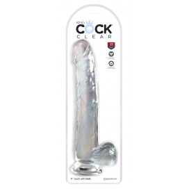 Dildo ar sēkliniekiem 30.5cm caurspīdīgs - KING COCK