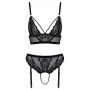 Must pitsiline pesukomplekt avatud jalgevahe ja sukahoidjaga L - Cottelli LINGERIE