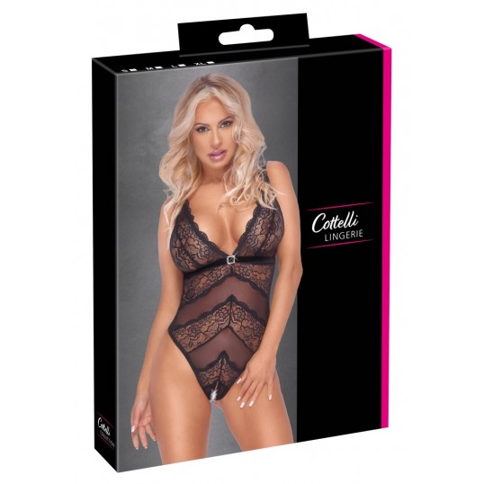 Must pitsdetailidega body ja avatud jalgevahe M - Cottelli LINGERIE