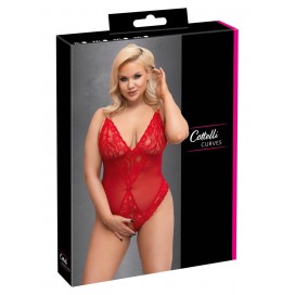 Прозрачное красное боди с открытой промежностью - COTTELLI Curves 3XL