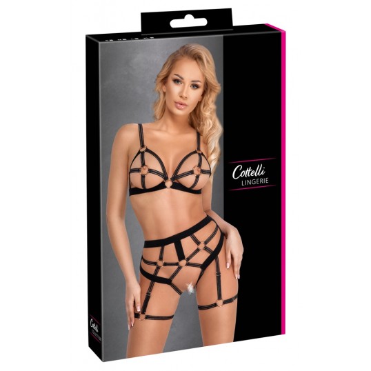 Atvērts apakšveļas komplekts/Ķermeņa siksnas XL - Cottelli LINGERIE