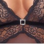 Melns bodijs ar mežģīņu detaļām un atvērtu kājstarpi XL - Cottelli LINGERIE