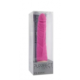 Розовый вибратор-реалистик с венками purrfect silicone classic 7.1inch pink - 18 см.