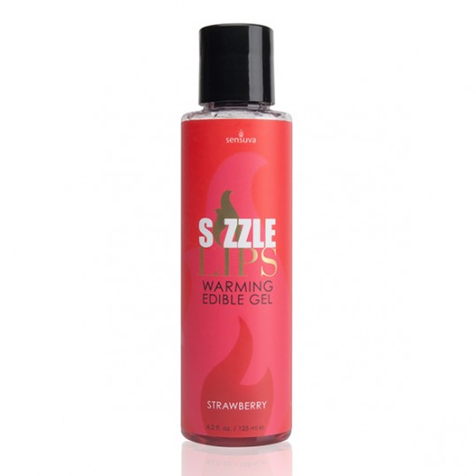 Skūpstāms un sildošs masāžas gels ar zemeņu aromātu un garšu 125 ml - Sizzle lips