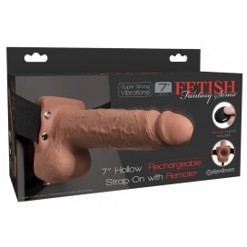 Vibrējošs starp-on dildo ar tālvadības pulti un tukšu vidu 20cm - Fetish Fantasy