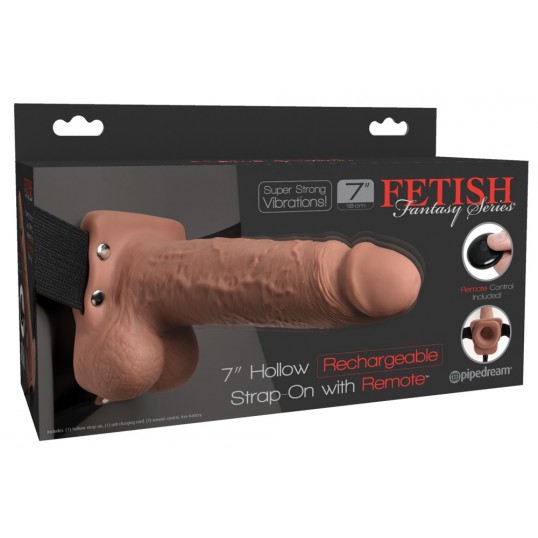 Вибрострапон полый с пультом ДУ Pipedream Fetish Fantasy 7 Strap-On Tan, телесный