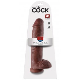 Коричневый фалоимитатор-гигант на присоске 11" cock with balls - 28 см.