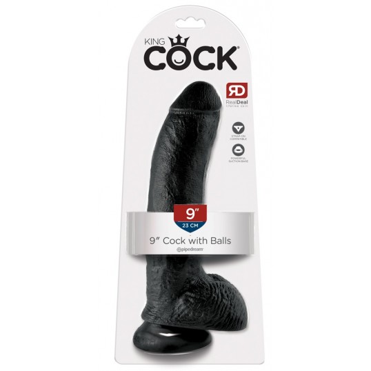 Dildo ar sēkliniekiem 23cm melns - King Cock