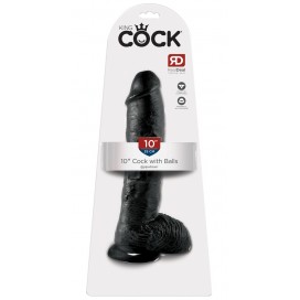 Реалистичный чёрный фаллоимитатор-гигант 10" cock with balls - 25,4 см.