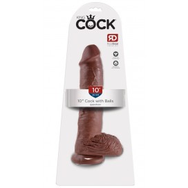 Большой коричневый фаллоимитатор с мошонкой 10" cock with balls на присоске - 25,4 см.