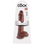 Большой коричневый фаллоимитатор с мошонкой 10" cock with balls на присоске - 25,4 см.