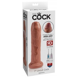 Кофейный необрезанный фаллоимитатор на присоске 7" uncut cock - 19,1 см.