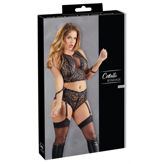 Apakšveļas komplekts ar roku saitēm cottelli bondage melns 95d/2xl