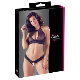 Atviras juodos Cottelli Lingerie apatinių komplektas L/XL Atviras juodos Cottelli Lingerie apatinių komplektas L/XL
