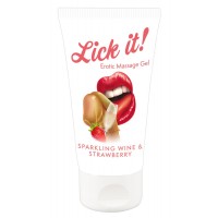 Skūpstāms masāžas gels ar zemeņu un dzirkstošā vīna garšu 50 ml - Lick it!