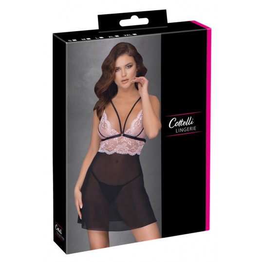 Tīkliņauduma babydoll ar stringiem 2xl rozā/melns cottelli lingerie