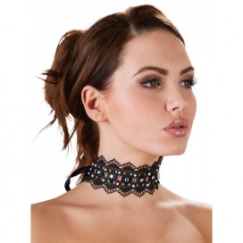 Embroidered choker+rhinestones