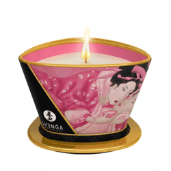 Masāžas svece ar rožu ziedu aromātu 170 ml shunga